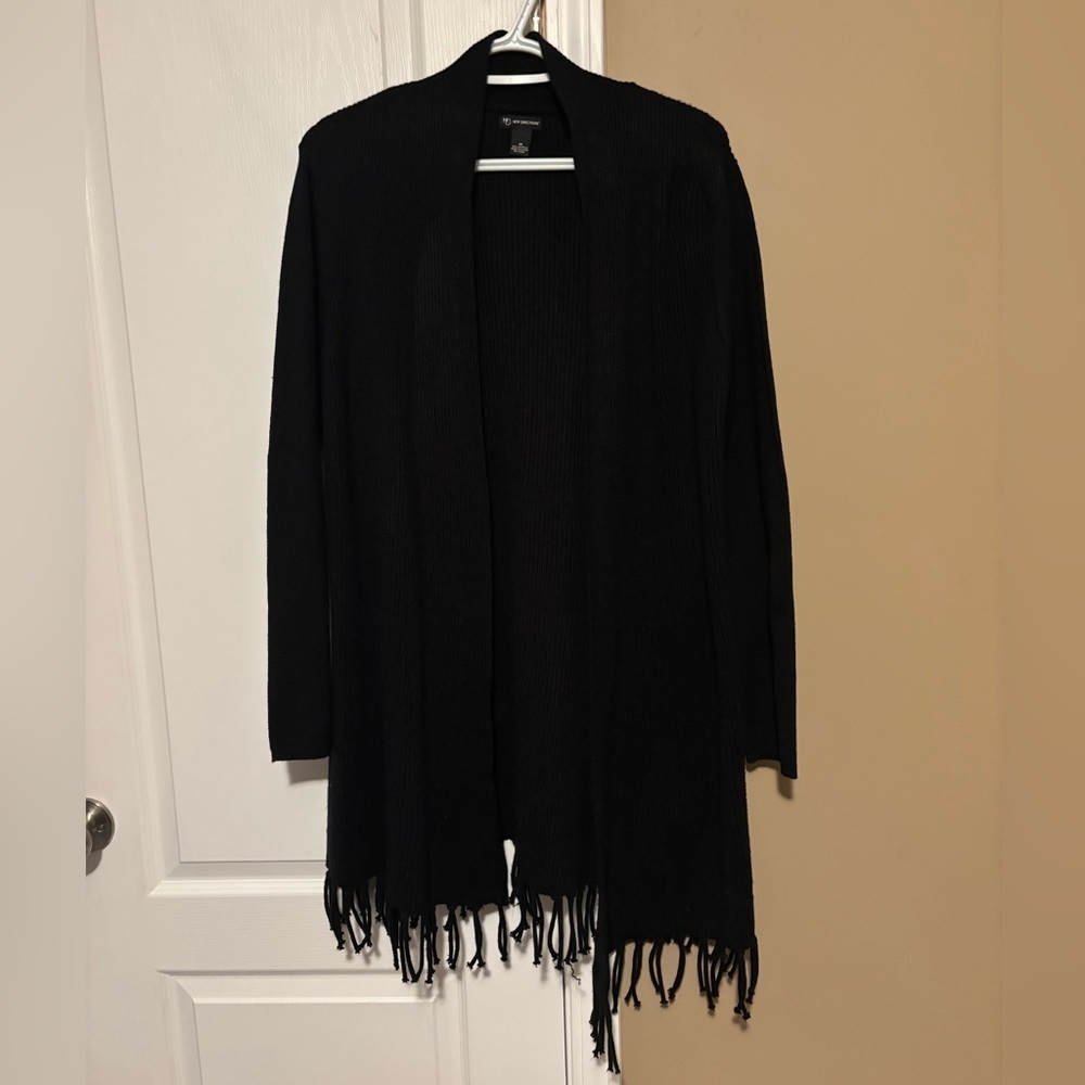 New Directions Black Open Cardigan with Fringe